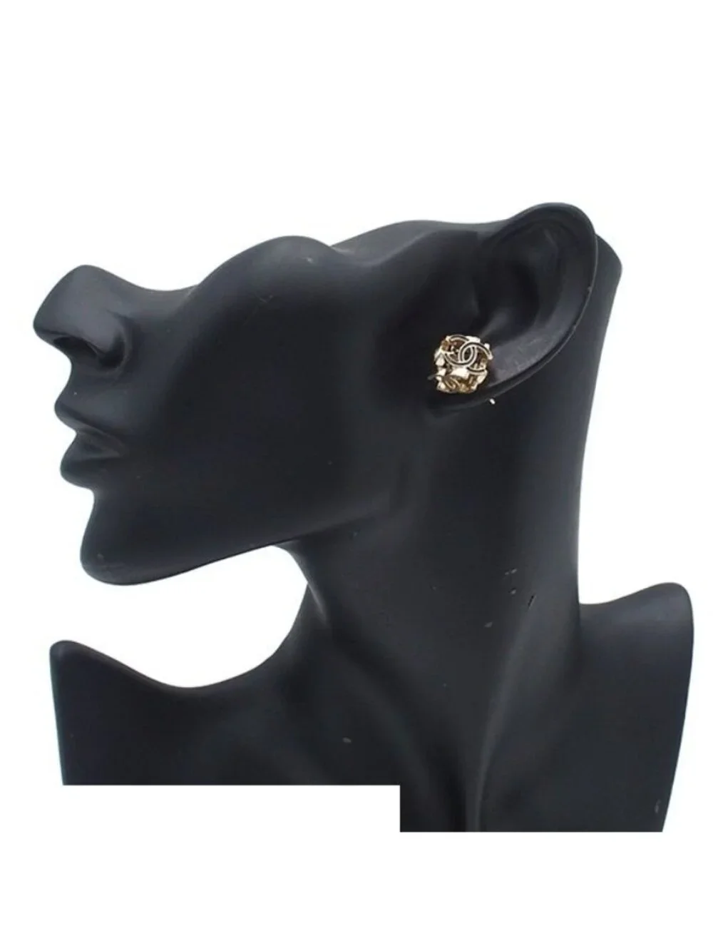 Chanel Cube Earrings Gold Black Metal Resin CC Logo